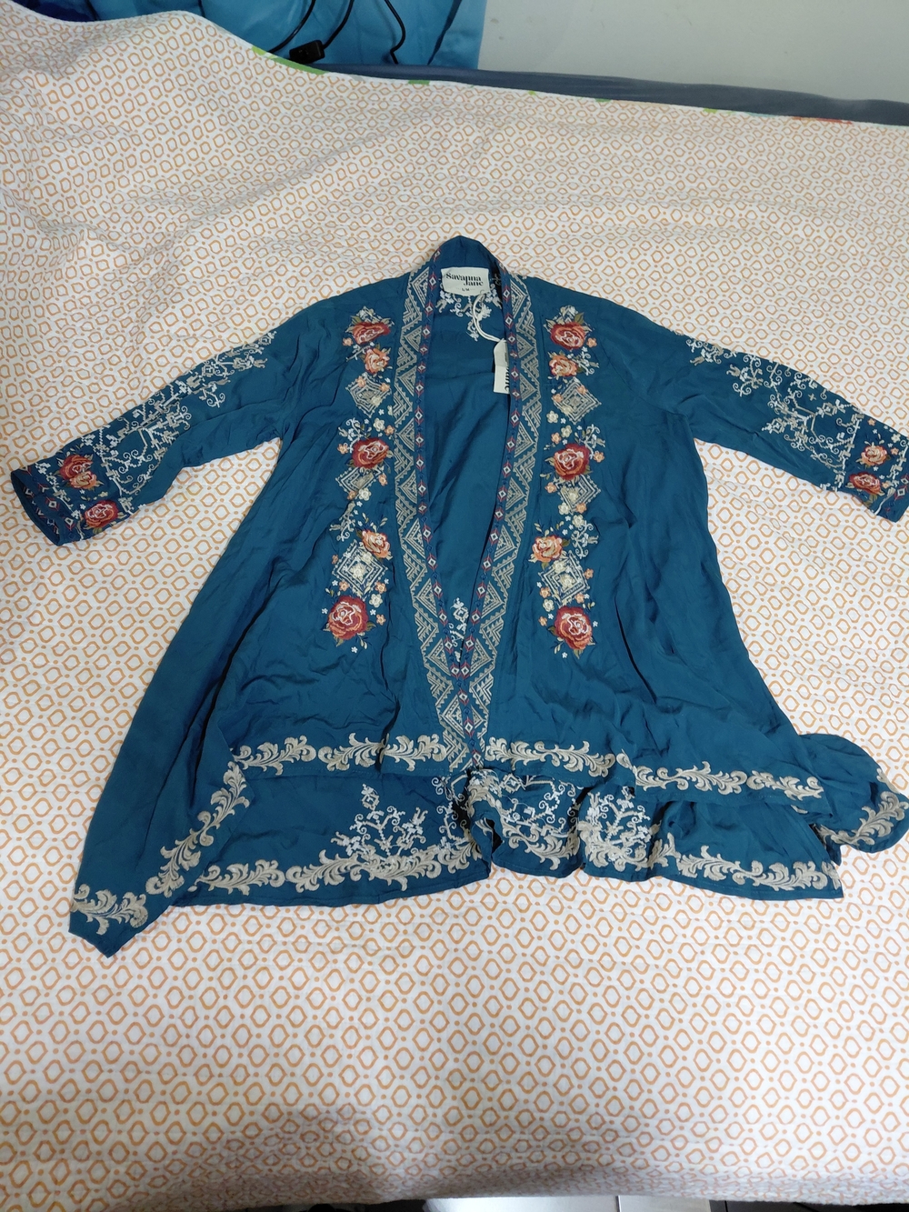 Savanna Jane Teal Embroidered Floral Kimono Robe #B37